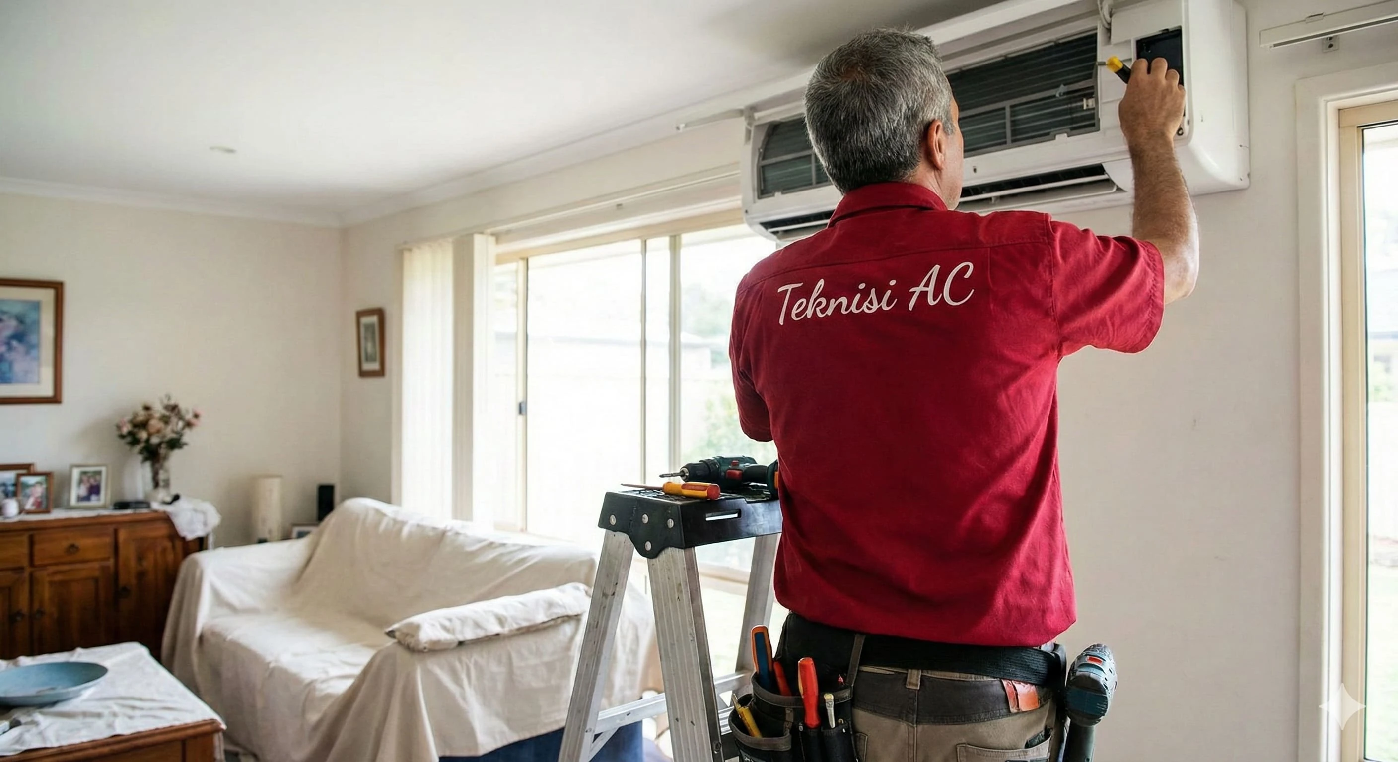 Teknisi AC Sedang Memperbaiki